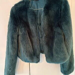 Sparkle & Fade Teal Crop Faux Fur Jacket